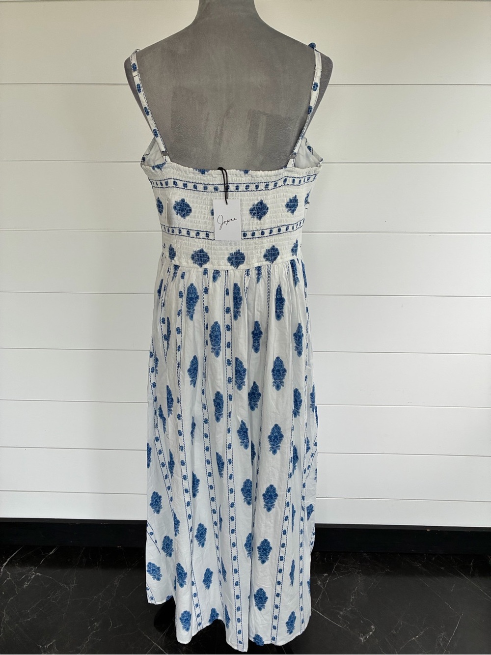 Japna White Maxi Dress with Blue Floral Print & Pockets SZ XL NWT/0383 - Picture 7 of 11